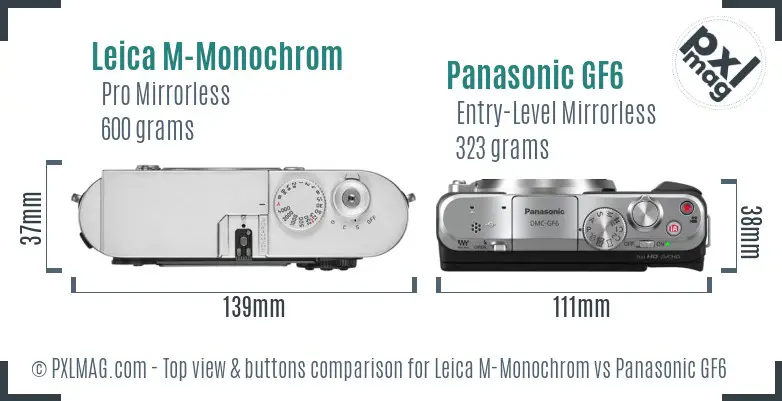 Leica M-Monochrom vs Panasonic GF6 top view buttons comparison