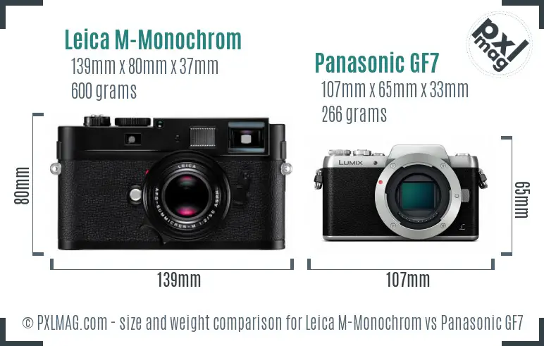 Leica M-Monochrom vs Panasonic GF7 size comparison