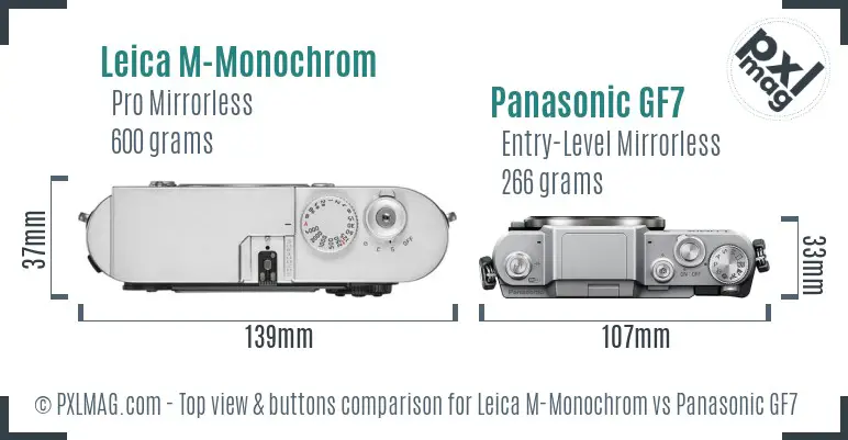 Leica M-Monochrom vs Panasonic GF7 top view buttons comparison
