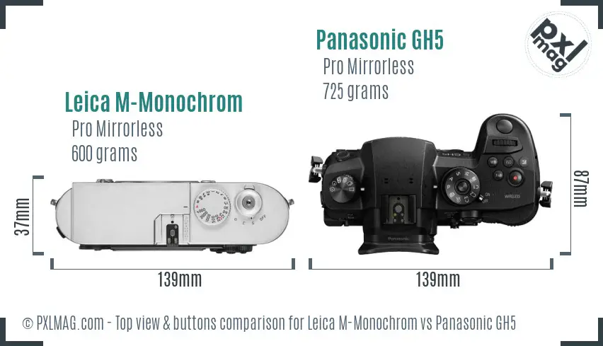 Leica M-Monochrom vs Panasonic GH5 top view buttons comparison