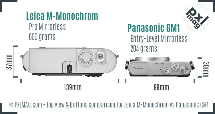 Leica M-Monochrom vs Panasonic GM1 top view buttons comparison
