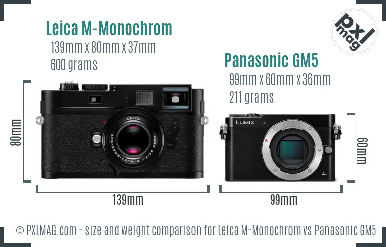 Leica M-Monochrom vs Panasonic GM5 size comparison