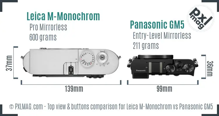 Leica M-Monochrom vs Panasonic GM5 top view buttons comparison