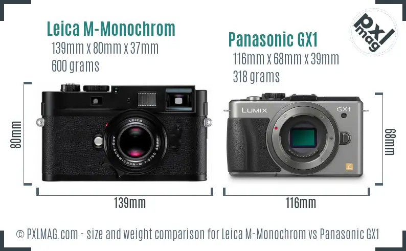 Leica M-Monochrom vs Panasonic GX1 size comparison