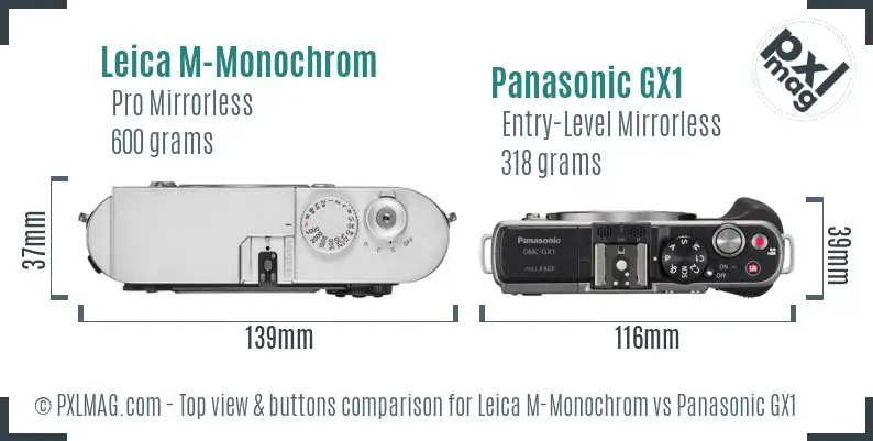 Leica M-Monochrom vs Panasonic GX1 top view buttons comparison