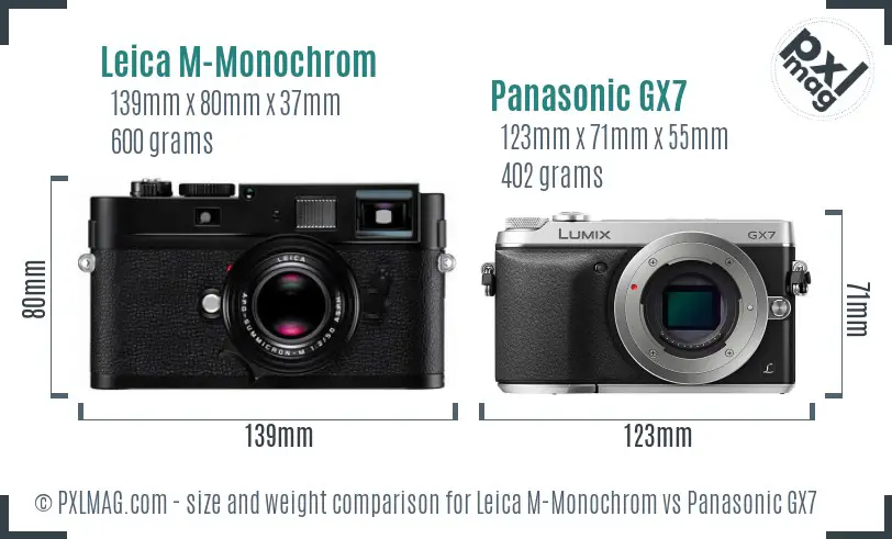 Leica M-Monochrom vs Panasonic GX7 size comparison