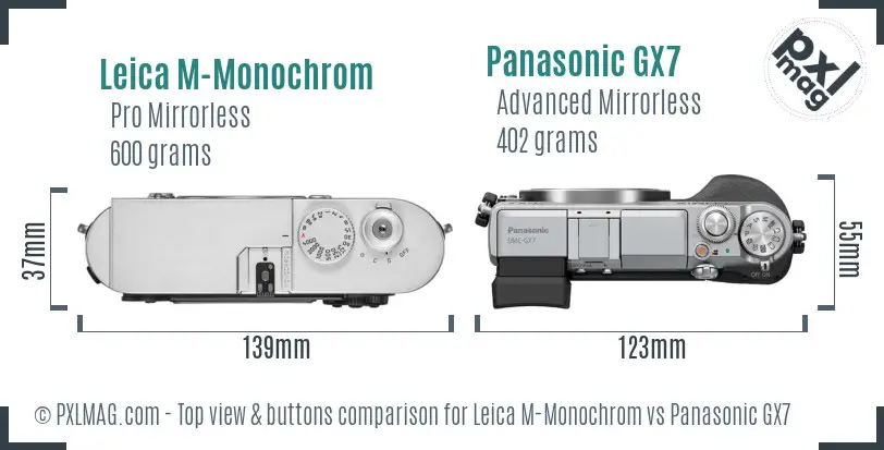 Leica M-Monochrom vs Panasonic GX7 top view buttons comparison