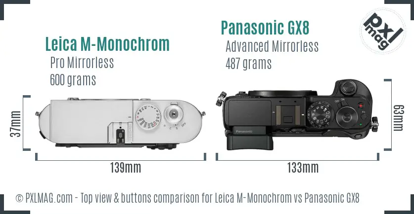 Leica M-Monochrom vs Panasonic GX8 top view buttons comparison