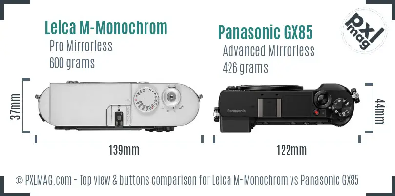 Leica M-Monochrom vs Panasonic GX85 top view buttons comparison