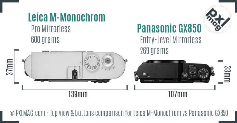Leica M-Monochrom vs Panasonic GX850 top view buttons comparison