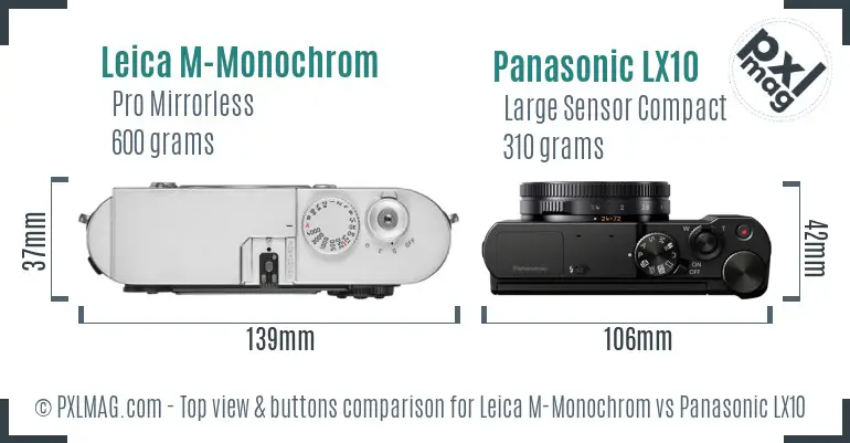 Leica M-Monochrom vs Panasonic LX10 top view buttons comparison