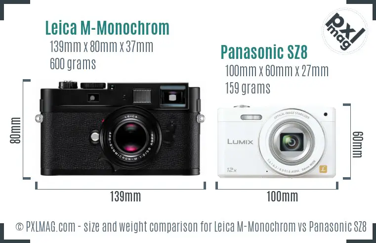 Leica M-Monochrom vs Panasonic SZ8 size comparison