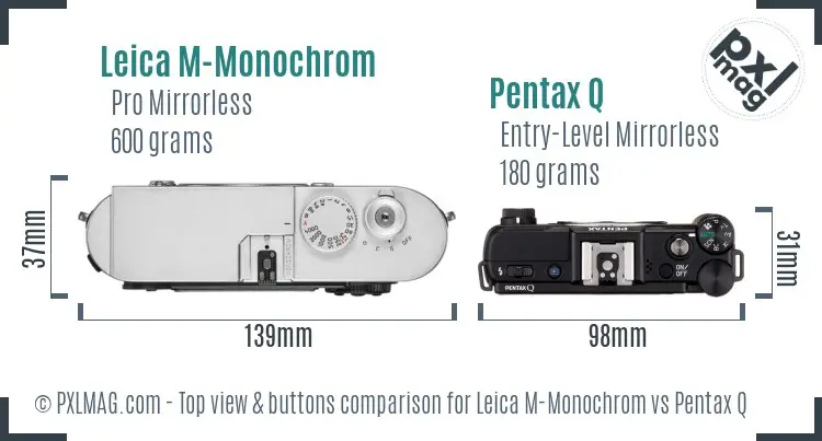 Leica M-Monochrom vs Pentax Q top view buttons comparison