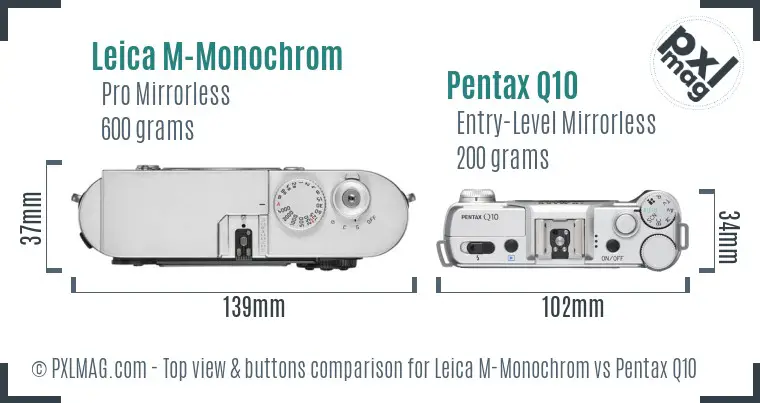 Leica M-Monochrom vs Pentax Q10 top view buttons comparison