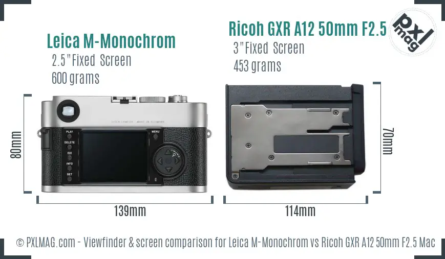 Leica M-Monochrom vs Ricoh GXR A12 50mm F2.5 Macro Screen and Viewfinder comparison