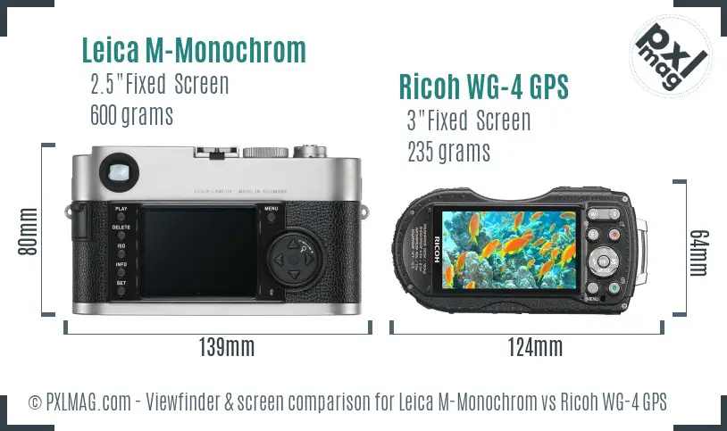 Leica M-Monochrom vs Ricoh WG-4 GPS Screen and Viewfinder comparison