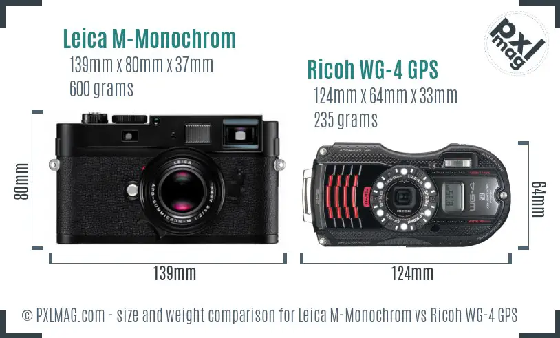 Leica M-Monochrom vs Ricoh WG-4 GPS size comparison