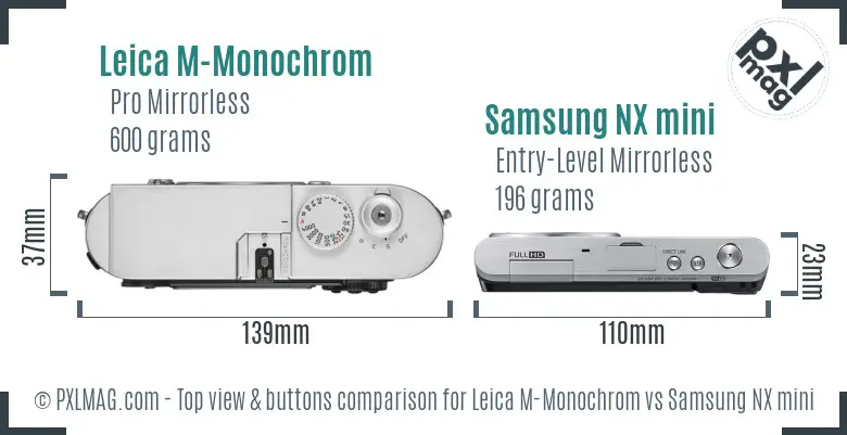 Leica M-Monochrom vs Samsung NX mini top view buttons comparison