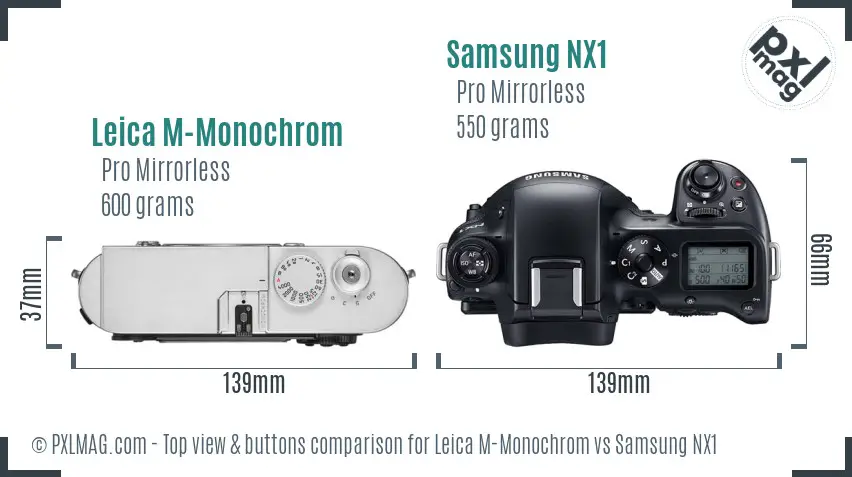 Leica M-Monochrom vs Samsung NX1 top view buttons comparison