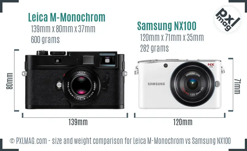 Leica M-Monochrom vs Samsung NX100 size comparison