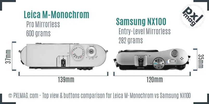 Leica M-Monochrom vs Samsung NX100 top view buttons comparison
