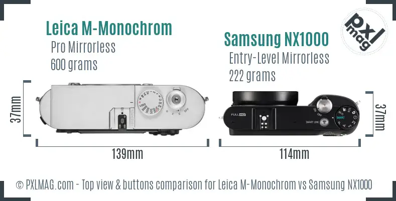 Leica M-Monochrom vs Samsung NX1000 top view buttons comparison