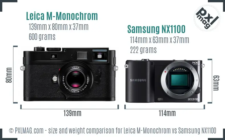 Leica M-Monochrom vs Samsung NX1100 size comparison