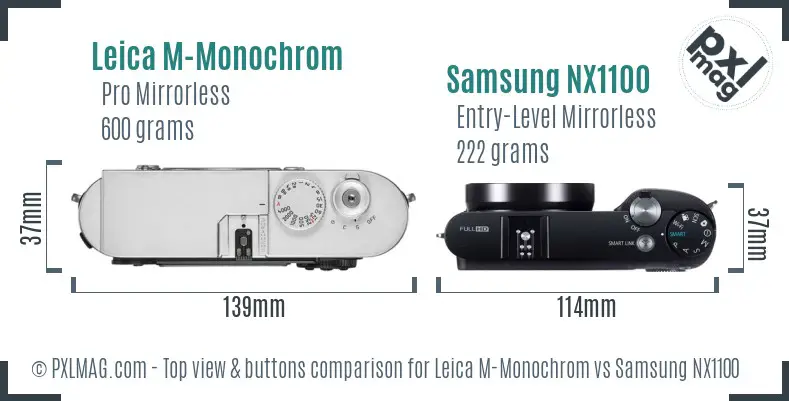 Leica M-Monochrom vs Samsung NX1100 top view buttons comparison