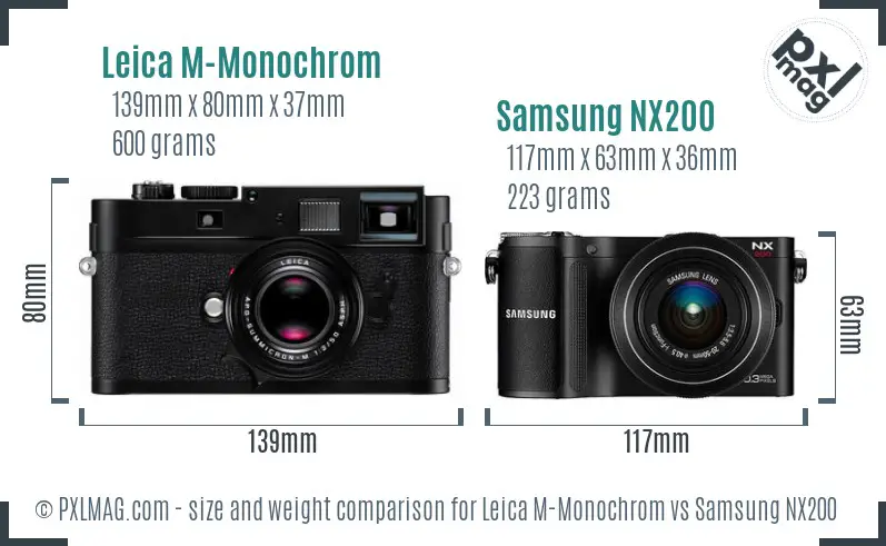 Leica M-Monochrom vs Samsung NX200 size comparison