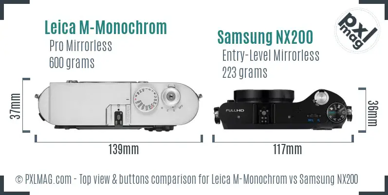 Leica M-Monochrom vs Samsung NX200 top view buttons comparison