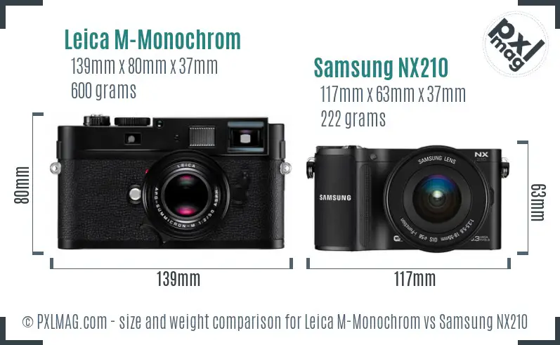 Leica M-Monochrom vs Samsung NX210 size comparison
