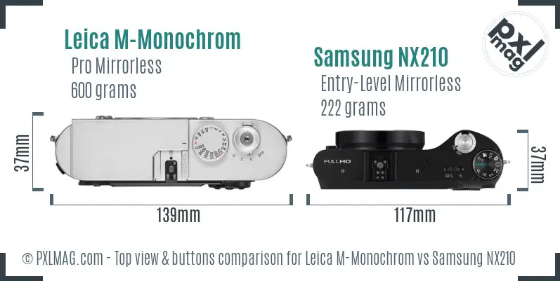Leica M-Monochrom vs Samsung NX210 top view buttons comparison