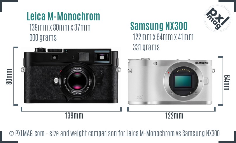 Leica M-Monochrom vs Samsung NX300 size comparison