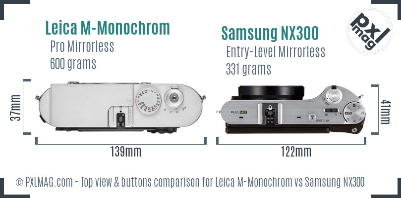 Leica M-Monochrom vs Samsung NX300 top view buttons comparison