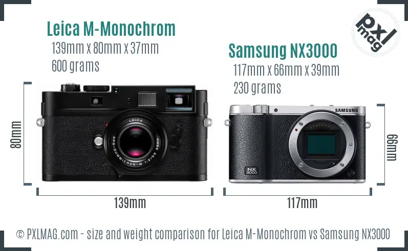 Leica M-Monochrom vs Samsung NX3000 size comparison