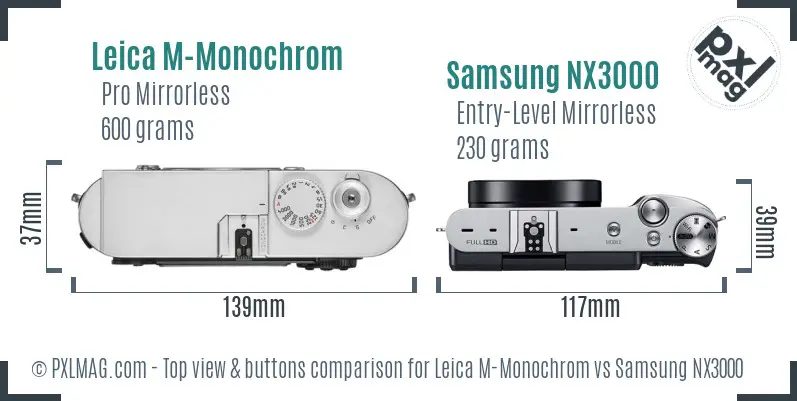 Leica M-Monochrom vs Samsung NX3000 top view buttons comparison