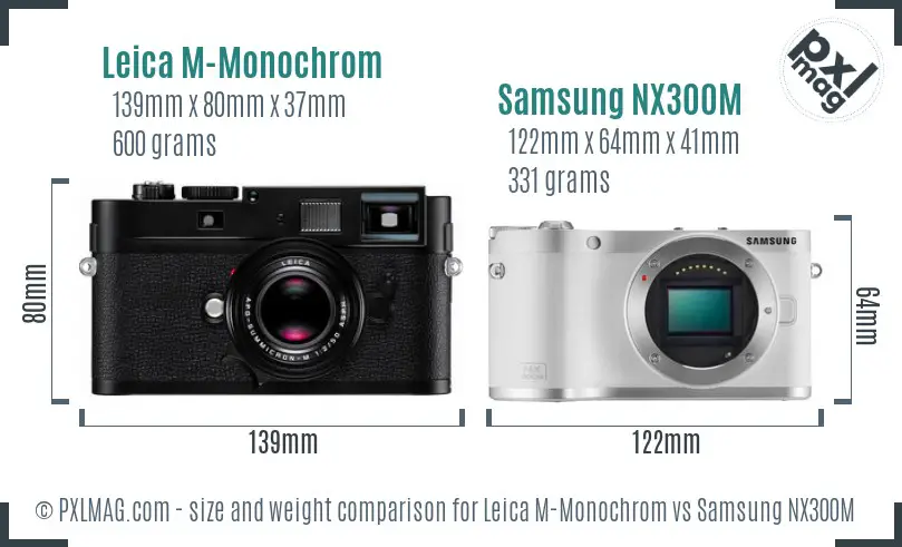 Leica M-Monochrom vs Samsung NX300M size comparison