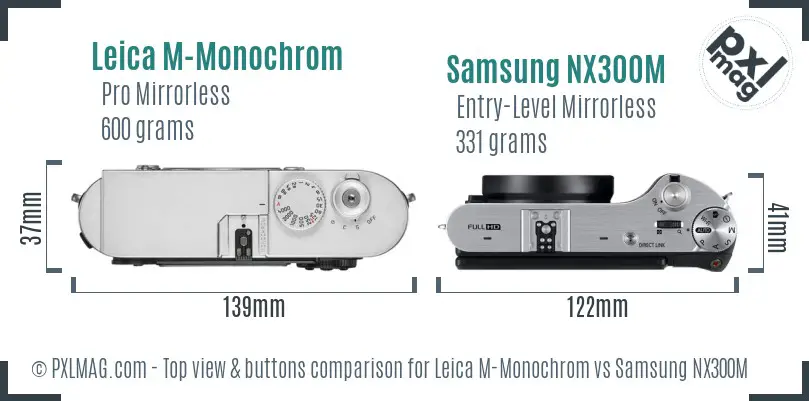 Leica M-Monochrom vs Samsung NX300M top view buttons comparison