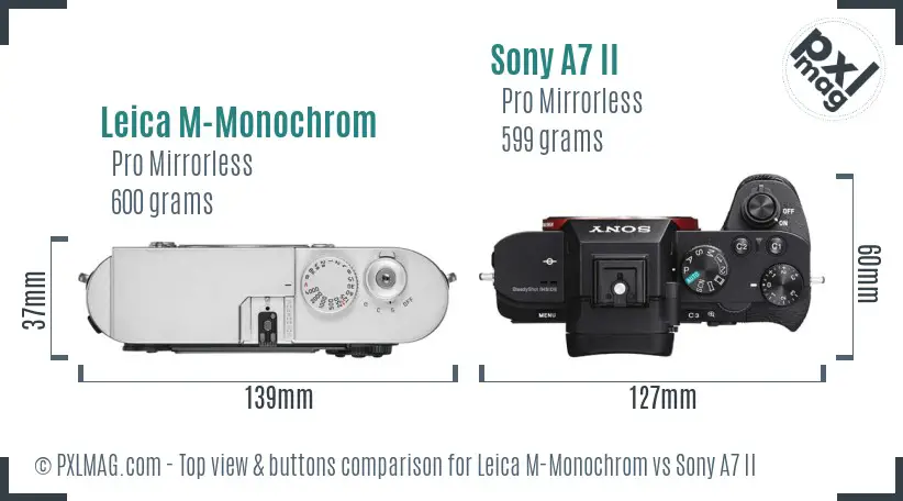 Leica M-Monochrom vs Sony A7 II top view buttons comparison