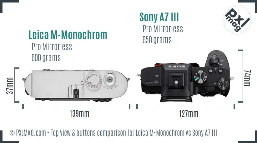 Leica M-Monochrom vs Sony A7 III top view buttons comparison