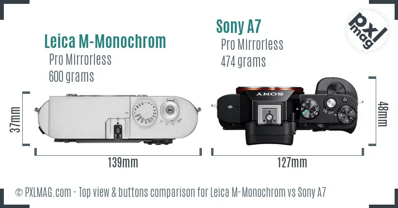Leica M-Monochrom vs Sony A7 top view buttons comparison