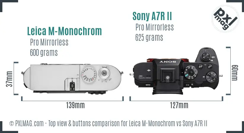 Leica M-Monochrom vs Sony A7R II top view buttons comparison