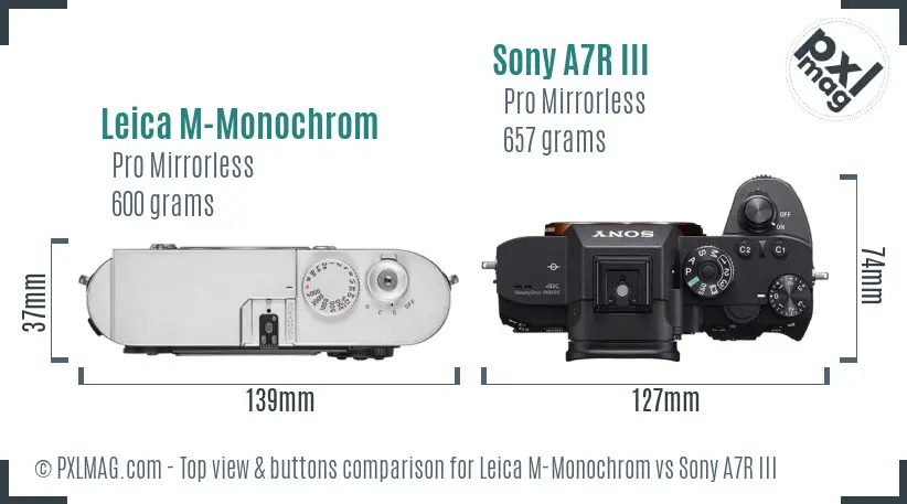 Leica M-Monochrom vs Sony A7R III top view buttons comparison