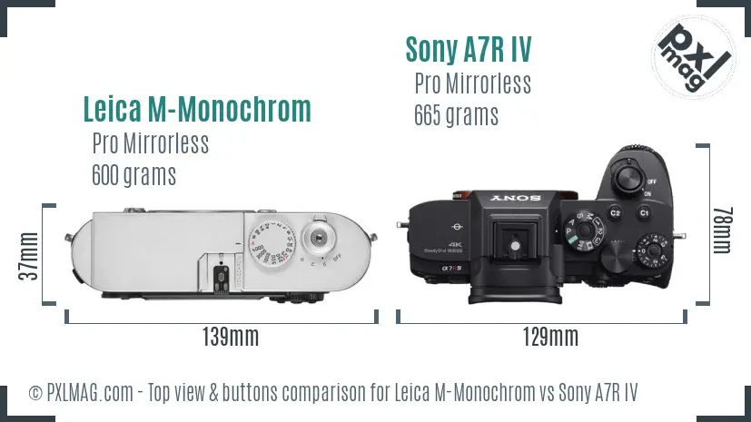 Leica M-Monochrom vs Sony A7R IV top view buttons comparison