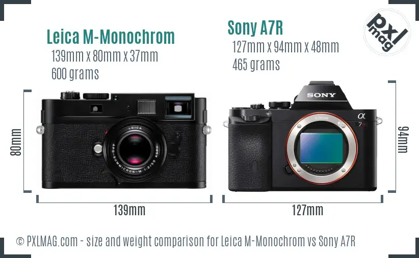 Leica M-Monochrom vs Sony A7R size comparison