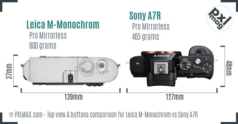 Leica M-Monochrom vs Sony A7R top view buttons comparison