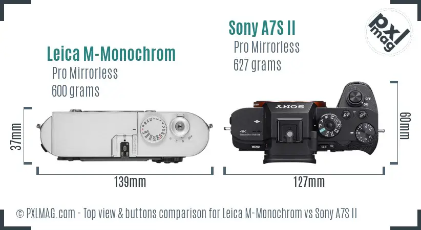 Leica M-Monochrom vs Sony A7S II top view buttons comparison