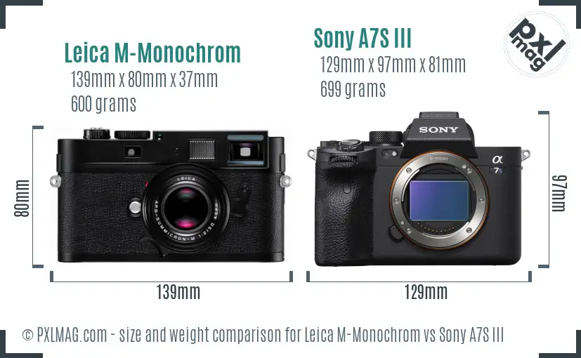 Leica M-Monochrom vs Sony A7S III size comparison