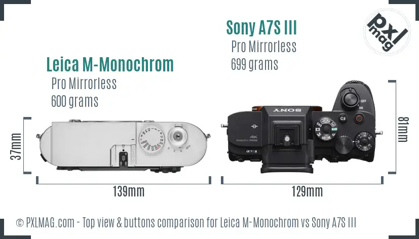 Leica M-Monochrom vs Sony A7S III top view buttons comparison