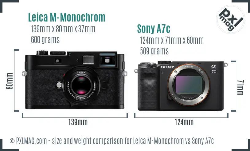 Leica M-Monochrom vs Sony A7c size comparison